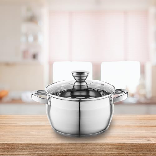 Florina Oliver 20 cm 3,4 L Edelstahltopf mit Glasdeckel | Für Induktion, Gas, Elektro, Ceran | Messskala innen | Spülmaschinengeeignet | Hitzebeständiger Deckel | Langlebig & robust 2