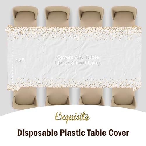 Image of Party Solids White & Gold Dot Rectangular Plastic Tablecloth - 54x108 Inch, Pack of 24