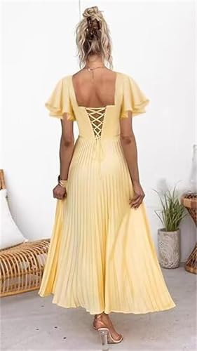 Bridesmaid Dresses for Women Satin Tea Length Pleated V Neck Short Sleeves Formal Wedding Gues Dress Midi Gown3