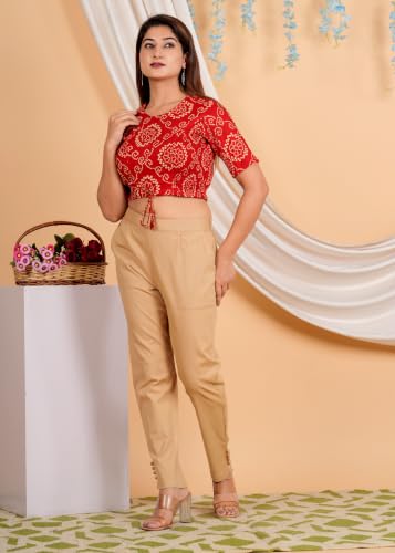 Image of Yash Gallery Women's Premium Fabric Printed Regular Fit Crop Blouse Round Neck Half Sleeve Drawstring Hem Casual Stylish Blouse