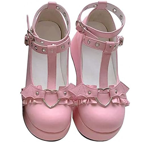 WUIWUIYU Womens Mary Jane Platform Shoes Cute Ankle Strap Heels Pumps Gothic Lolita Party Cosplay Dress Shoes