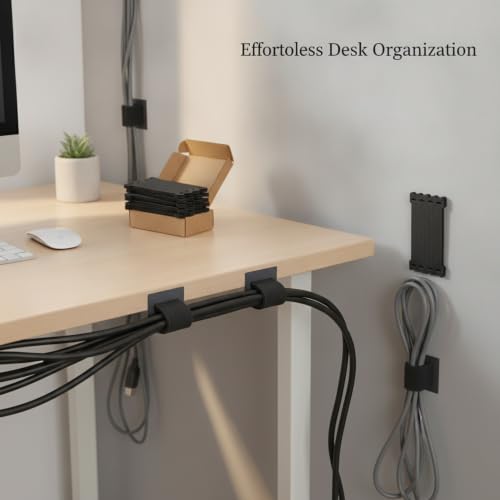 56 Pack Bridas Auto Adhesivas para Cables, Organizadores de Cuerdas de Nylon y Poliéster Reutilizables de 5.9 Pulgadas para Gestión de Cables Bajo Escritorio, Negro miniatura 3