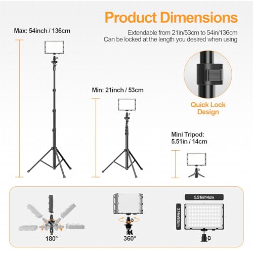 EMART Led Photography Lighting Kit, 2 Pcs Dimmable Continuous Portable Studio Light with 54 inch Adjustable Tripod Stand for Video Recording, Photoshoot, YouTube, Game Streaming - Image 6