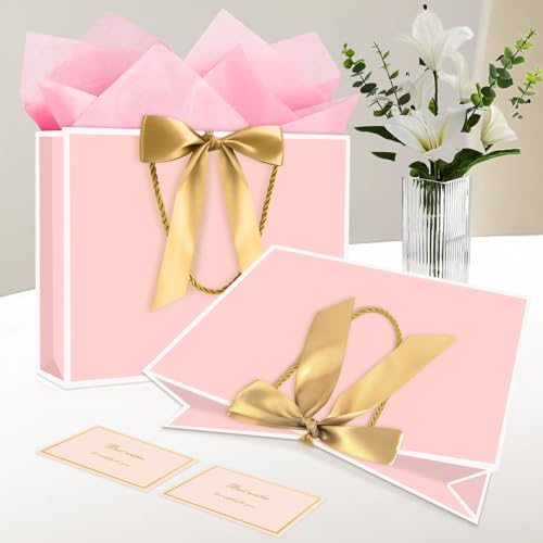 Image of JMANNI Gift Bags, 1PCS Gift Bags Large with Ribbon and 1 Greeting Cards 2 Tissue Paper, Portable Paper Gift Bag with Handles, Birthday Gift Bags,Present Bags for Wedding Party Mothers Day