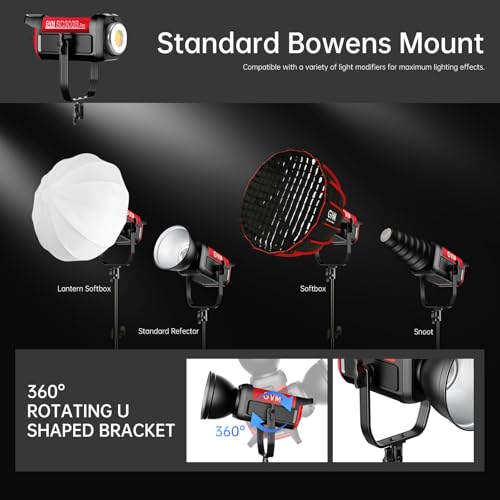 Image of GVM Photography Lighting 300W Bi-Color Studio Lights with 45Standard Reflector 65700Lux@1m CCT 2700~6800K 12Lighting Scenes App Control LED Video Light