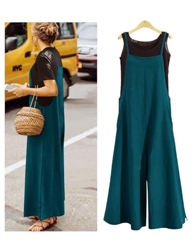 Image of YESNO Women Casual Loose Long Bib Pants Wide Leg Jumpsuits Baggy Cotton Rompers Overalls with Pockets PZZTYP2
