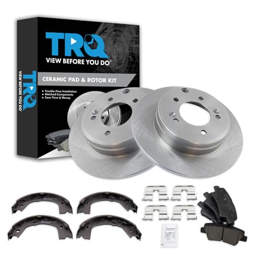 Image of TRQ Rear Brake Pad and Rotor Set Ceramic Parking Shoe Compatible with 2015 Hyundai Sonata 2015-2015 Kia Optima