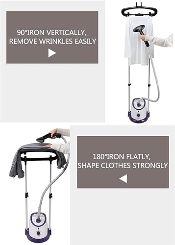 Garment steamer in use on a hanging shirt to smooth wrinkles