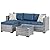 Shintenchi Patio Furniture Sets 3 Pieces Outdoor Sectional Sofa Silver All-Weather Rattan Wicker Sofa Small Patio Conversation Couch with Washable Cushion and Glass Table(Aegean Blue)