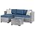 Shintenchi 3 Pieces Patio Furniture Set,All-Weather Rattan Patio Conversation Set,Outdoor Sectional Silver Wicker Patio Couch with Washable Cushions and Glass Coffee Table(Navy Blue)