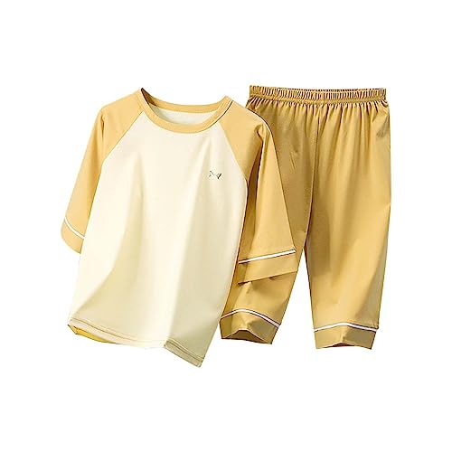 Boys Girls Cotton 𝐏ajamas Set Color Block 𝐒leepwear Half Sleeve Tee Shirts Knee Length Pants Athletic Outfits Toddler 𝐏js