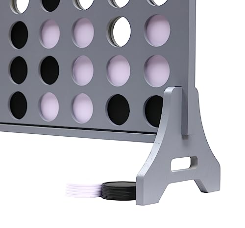 Image of Giant 4 in a Row Game for Family & Adults - Tailgating Pros Jumbo Grey Wooden Four in a Row Indoor & Outdoor Yard Game for Family Party Fun, Portable Activities for Patio, Backyard, and Camping