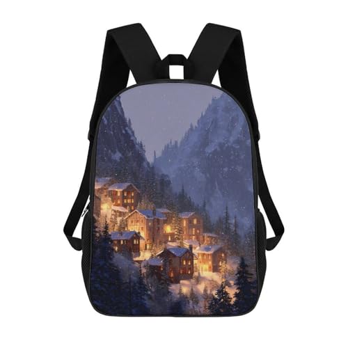 Village Snowy Mountain Warm Lights Unisex Backpack 17