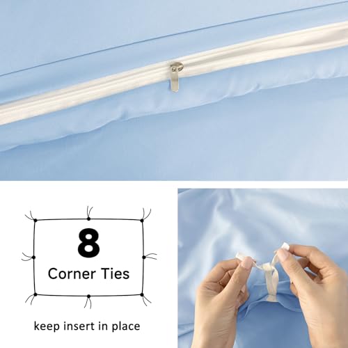 Image of Mejoroom Light Blue Duvet Cover Queen Size - Queen Duvet Cover Set - Soft and Breathable Comforter Cover with Zipper Closure, 3Pieces, 1 Duvet Cover (90x90) and 2 Pillow Cases(20x26)