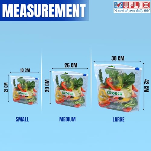 Image of Zip Lock Bag with Zipper | Medium Pack of 2 (20 Bags, 28x26 cm) | Ziplock Bags for Fridge & Travel Packing | Zipper Pouch & Zip Lock Covers for Food, Vegetables & Kitchen Storage
