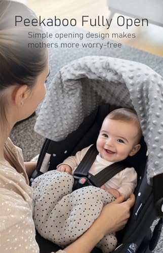 Image of Car Seat Cover for Babies, Minky Winter Infant Car Seat Cover, Nursing Cover for Baby Breastfeeding, Suitable for Baby Carrier, Stroller, with Peekaboo Opening Car Seat Canopy