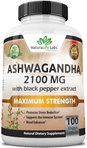 Organic Ashwagandha 2,100 mg - 100 Vegan Capsules Pure Organic Ashwagandha Powder and Root Extract - Stress Relief, Mood Enhancer, Immune & Thyroid Support