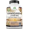 Organic Ashwagandha 2,100 mg – 100 Vegan Capsules Pure Organic Ashwagandha Powder and Root Extract – Stress Relief, Mood Enhancer, Immune & Thyroid Support