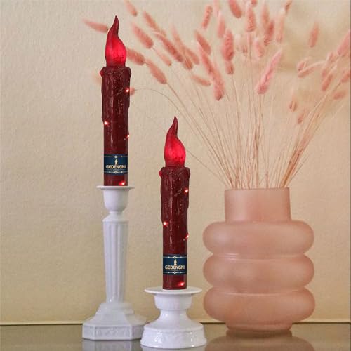 Image of Magical Candlesticks Flameless Taper Candle, 2pcs Red LED Tapered Candles Remote Dipped Candle 6inch Battery Chandelier for Enchanting Weddings and Harry Potter Inspired Vigils(LW4P-RE)