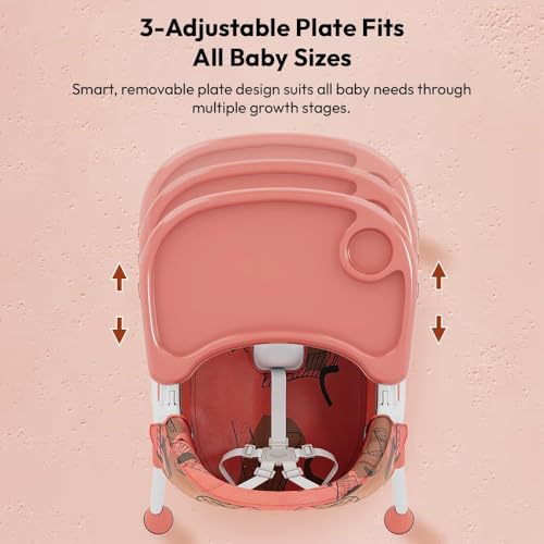 Image of StarAndDaisy Baby High Chair Recline Highchair /Baby Feeding Chair with Height Adjustable Seate /Upgraded Kids High Chair with Wheel and PU Cushion pad- Orange