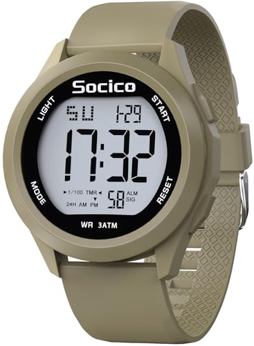 SOCICO Reloj Digital para Hombre, Deportivo, Militar, Resistente al Agua, Cronógrafo para Hombre con Iluminación LED, Alarma y Fecha (Caqui)