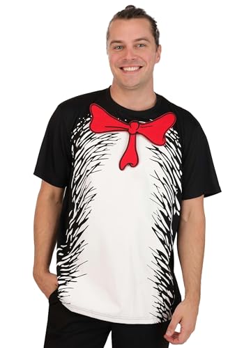 Adult Dr. Seuss Cat in the Hat Shirt Kit for Read Across America with Hat Costume for Adults Officially Licensed Large/X-Large