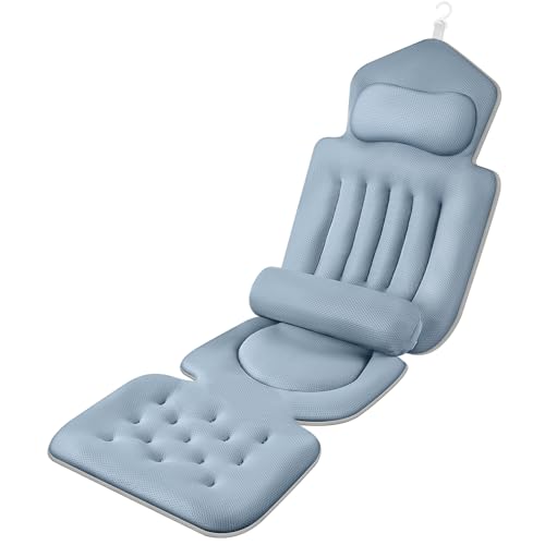 Image of Full Body Bath Pillow for Bathtub Ergonomic Spa Pillow with 192 Non-Slip Suction Cups, Spa Bathtub Pillow for Neck, Back & Leg Support, 5D Air Mesh & Quick Drying, Fits All Tubs (Greyblue)