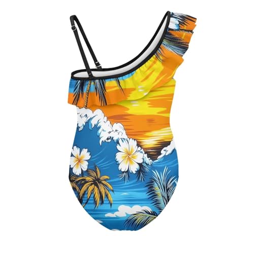 Image of Girls One Piece Bathing Suit,Slim-Fit Ruffle Strap Swimsuit with Adjustable Strap Quick Dry Summer Beach Swim Suit