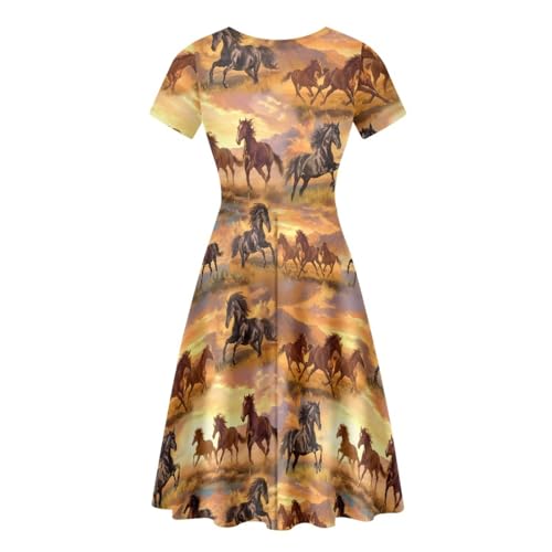 Image of AFPANQZ Womens Casual Summer Lightweight Vintage Dress Short Sleeve Midi Dress Knee-Long Luxury Formal Dress