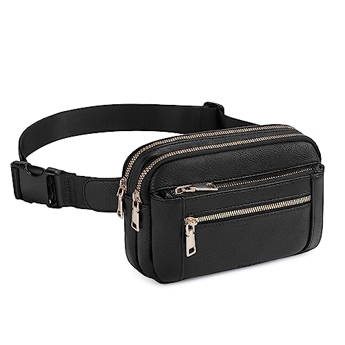 Image of Telena Fanny Packs for Women Cross Body Leather Belt Bag Fashionable with Adjustable Strap, 1-Black, One Size