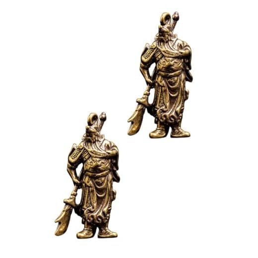 GARVALON 2 piezas Colgante Guan Gong Dorado Llavero Decorativo Colgante Artesanal Resistente para Hombre y Mujer Diseño Delicado para Llaves y Bolsa