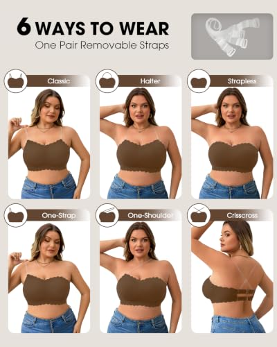 Image of Plus Size Strapless Bras for Women Strapless Push up Bra | Clear straps,No-Slip,Wireless,Full Coverage Bandeau,Jelly Support Technology,Smooth shaping,Everyday ladies strapless bras