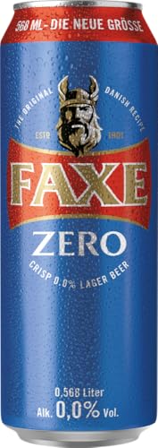 FAXE ZERO – 0,0 % Lagerbier (20x568ml) – Frisches Lagerbier mit 0,0 % vol. Dänisches Bier mit ausgewogenem Geschmack. Alkoholfreies Dosenbier, ideal für Ausflüge, Sport & entspannte Momente
