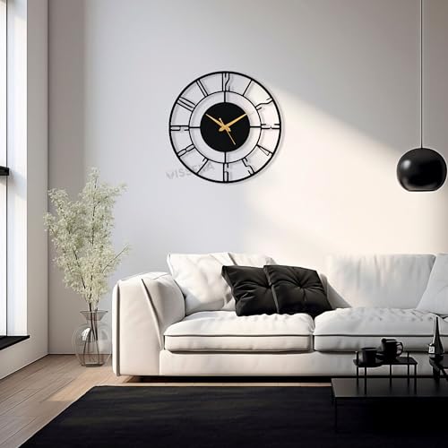 Image of vissera Designer Metal Wall Clock for Living Room | Antique Stylish Fancy Decorative Big Size Wall Watch for Bedroom, Office, Kitchen, Dining, Hall and Decor