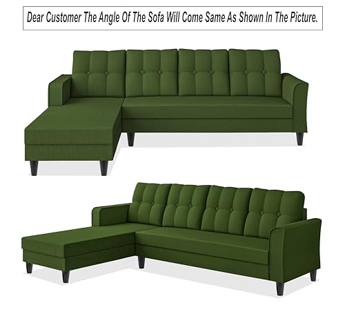 Image of Adorn India Maddox Tufted L Shape 6 Seater Sofa Set LHS (Green) (3 Year Warranty)