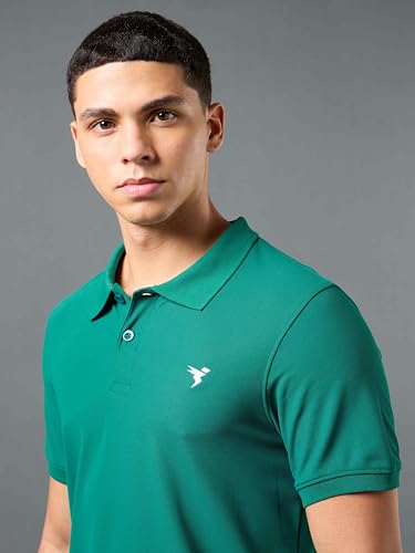 Image of TECHNOSPORT Men's Solid Slim Fit Polo Collar T-Shirt MATPIQ Half Sleeve Button Polyester for Gym Running Workout UPF50+ Anti Odour