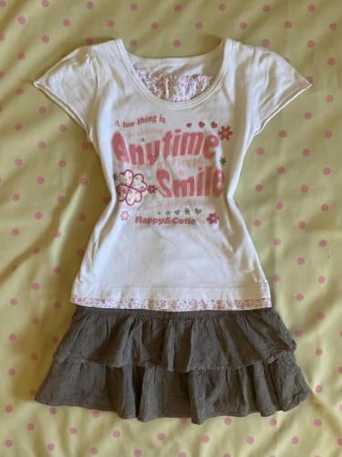 Image of Kawaii Cutecore Harajuku Y2k 2000s Tops Summer Preppy Aesthetic Alt Goth Emo Short Sleeve Graphic Tees