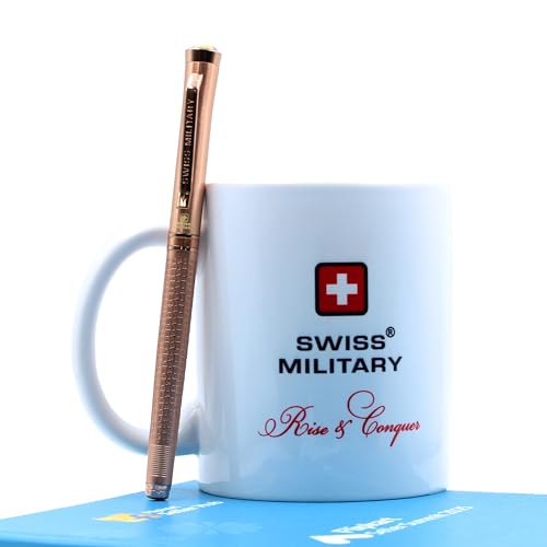 Image of SWISS MILITARY INNOVA Smooth Writing Metal Body Roller Pen with 0.7mm NSTC Blue Poly Jotter Refill, 2000-2200m Writing Length, Best Gift Men & Women, Professional, Executive Office- Body Rose