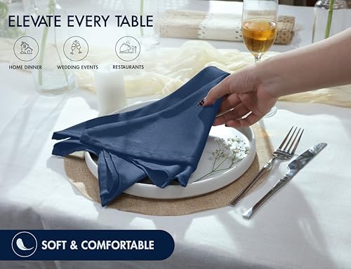 Image of Ruvanti Cloth Napkins Set of 12, Cotton Enrich 18 inchx18 inch - Ocean Blue | Washable, Soft, Durable & Absorbent Everyday Napkins. For Home, hotel, Wedding Napkins, Thanksgiving, Christmas Dinner Napkin