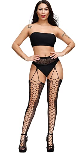 Image of Womens Suspender Pantyhose High Waist Fishnet Tights Fishnet Stockings Thigh High Stockings