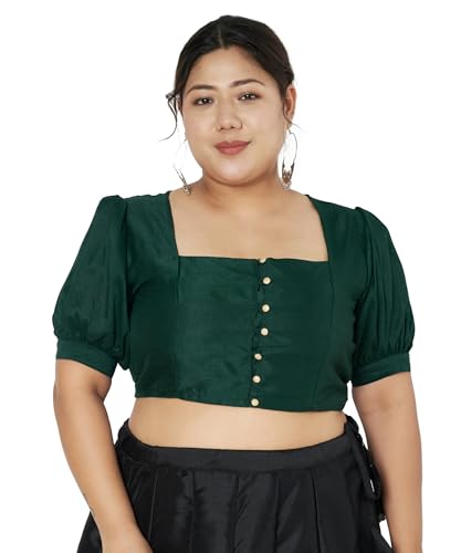 Image of studio rasa Women's Plus Size Silk Blend Button Down Crop Top for Wedding Festive Party