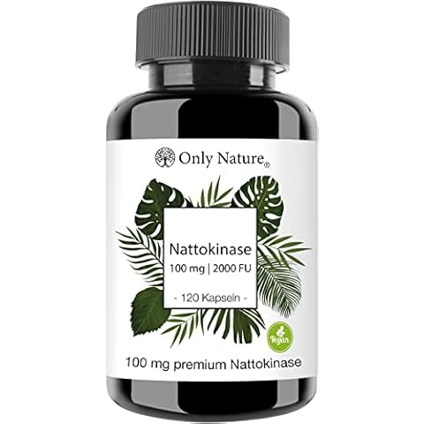 Only Nature® Nattokinase 100 mg (2000 FU) - hochdosiert - 120 Kapseln - in Deutschland produziert & Laborgeprüft - 100% Vegan - Nattokinase hochdosiert aus fermentiertem Soja Cover