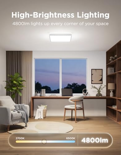 Image of Govee Smart Ceiling Light Pro, Square RGBIC 4800LM 18 Inch, 1 Pack | RGBIC LED Ceiling Light Fixture, 4800LM DIY Colors, Works with Matter Alexa, 2700K-6500K Lights for Living Room, Bedroom