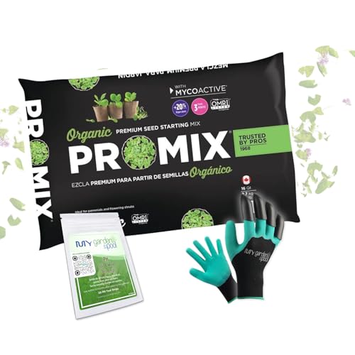 Promix Premier Horticulture Organic Pro Seed Starting Mix; 16 qt with My Garden Pool PH Soil Test Strips 20 ct and Gardening Claw Gloves and Garden-IQ Smart Gardening AI Assistant!