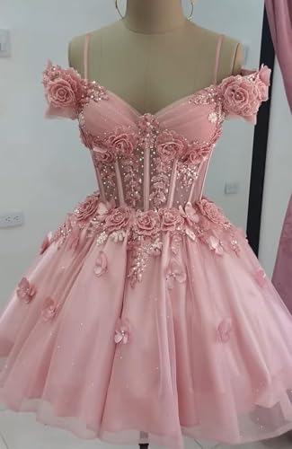 Sparkly Tulle Homecoming Dresses with 3D Flowers Sweetheart Short Prom Dress A-Line Wedding Guest Dresses for Teens4