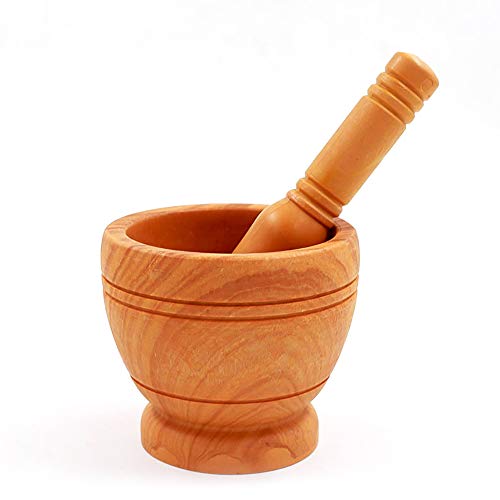 EudoER - Set di 1 pestello e mortaio in ottone e legno per macinazione frantoio per zenzero schiacciato aglio macinare