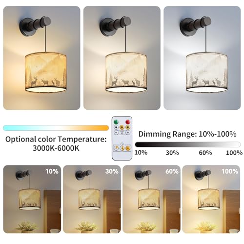 Image of Battery Wall Sconces Set of Two, Wall Sconces Battery Operated with Remote, Dimmable Cordless Wall Lamps, Rechargeable Wireless Sconce, Rustic Battery Wall Sconce for Living Room