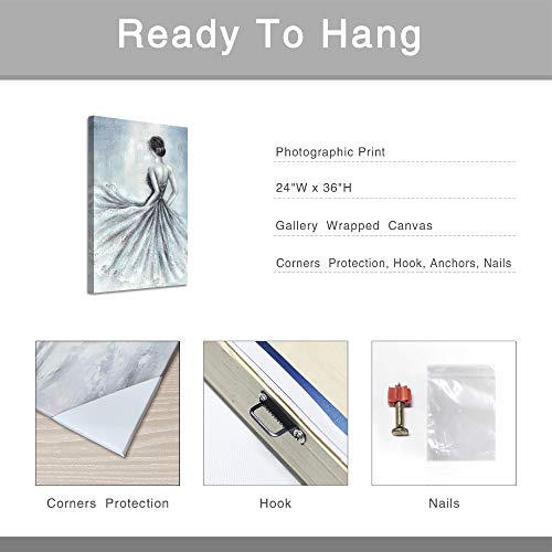 Artistic Path Modern Abstract Ballet Girl Artwork: Graceful Dancer Painting Gray Picture Canvas Wall Art For Bedroom (24" W X 36" H, Multi-Sized) #TOP6