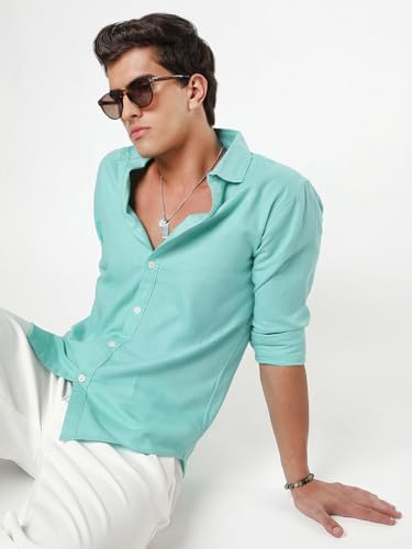 Image of Urbano Fashion Men's Linen Blend Full Sleeve Relaxed Fit Casual Solid Shirt