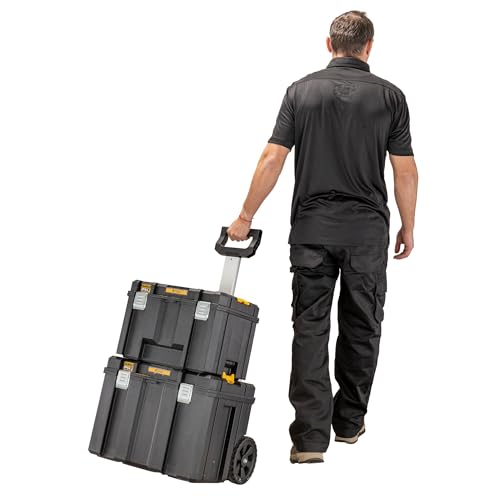 Dewalt Mobile T STAK Box DWST83347-1 (kippbarer Teleskopgriff, Schutzklasse IP54, robuste Schwerlasträder, Metallschließen, Etikettenhalter zur Beschriftung) 1 Stück